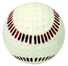 White poly baseball, realistic red seams, good for all pitching machines, alternative to standard yellow dimple poly baseballs