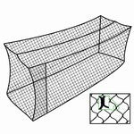 Drawing of batting cage with door, inset show of mesh size
