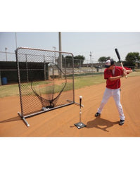 Tee work into a sock net collecting the baseaballs and softballs